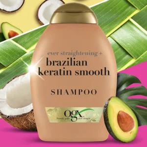 شامپو کراتین ضدوز و صاف کننده قوی او جی ایکس OGX مدل Brazilian Keratin Smooth